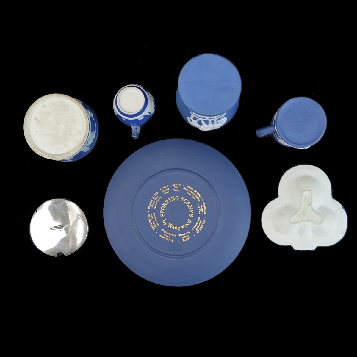 6 Blue Jasperware Assorted Items