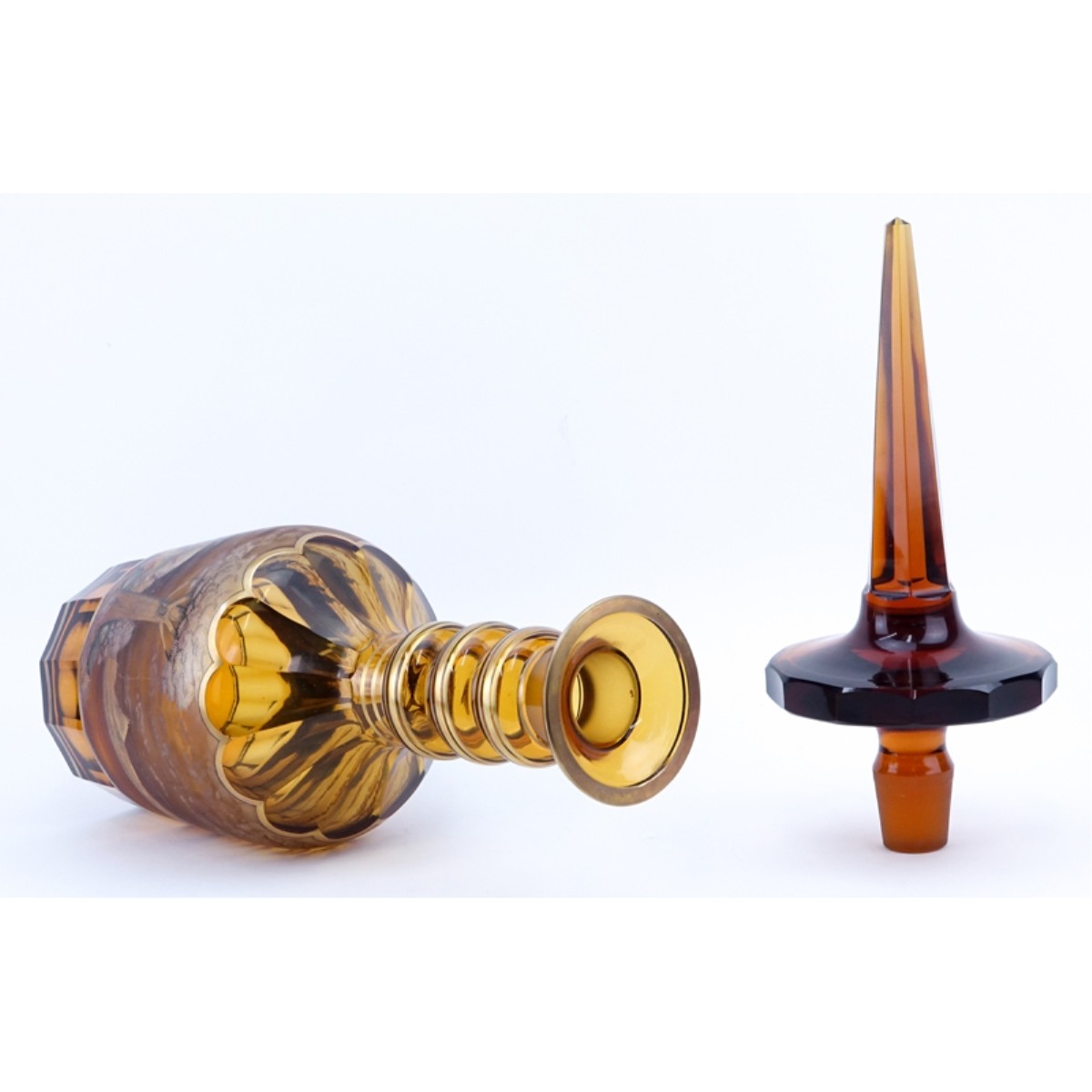 Oversized Bohemian Amber and Gilt Decanter