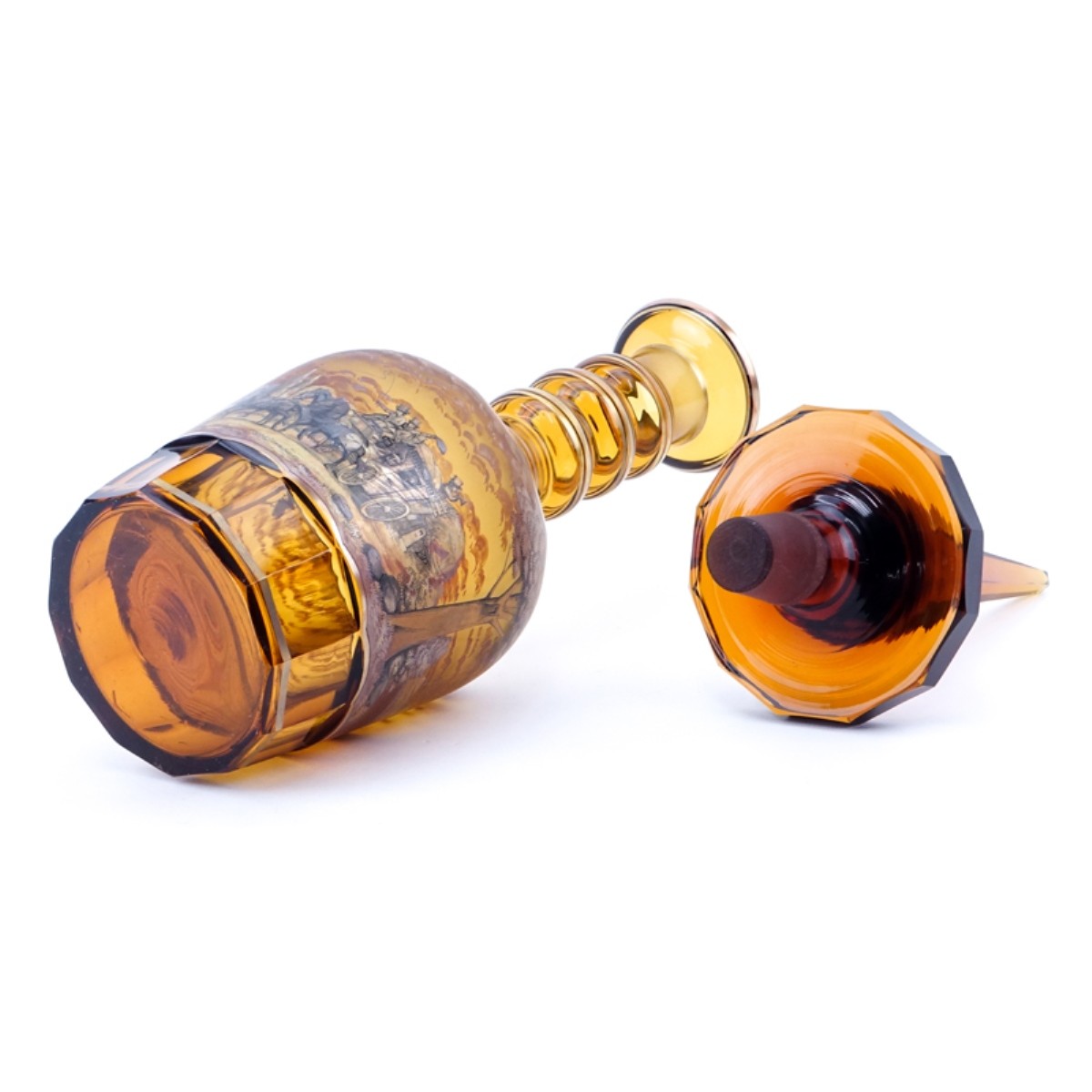 Oversized Bohemian Amber and Gilt Decanter