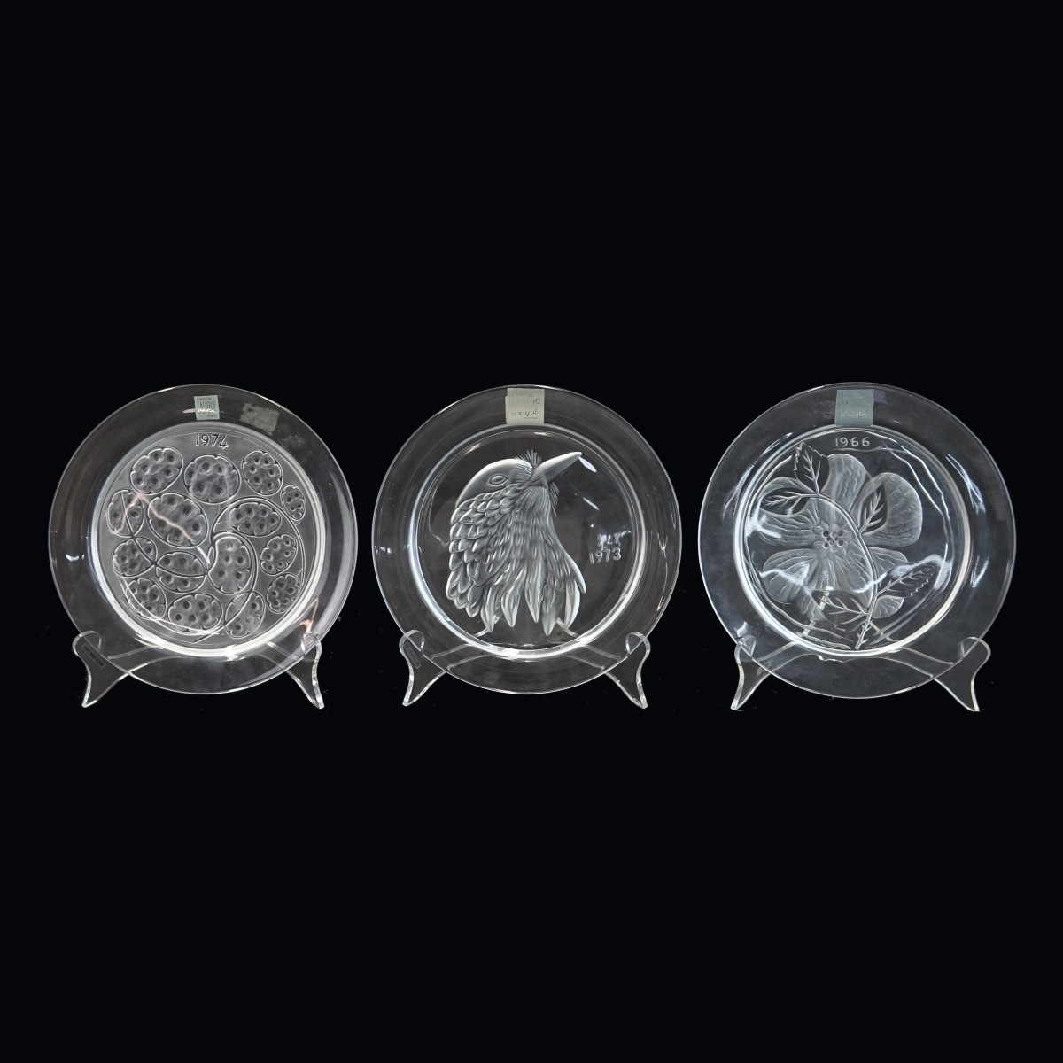 3 Lalique France Annual Plates 1974, '73, '66,