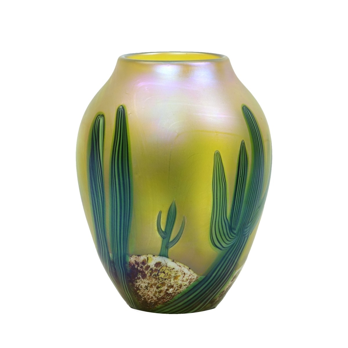 Orient & Flume Gold Aurene Cactus Art Glass Vase