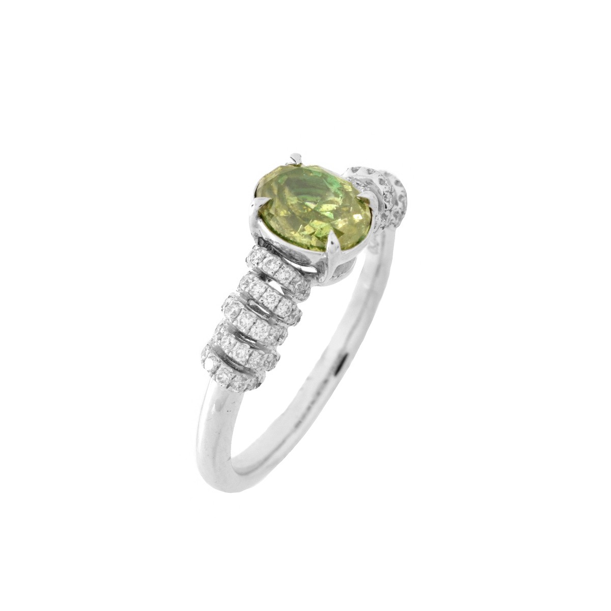 AGL Green Diamond and 18K Ring