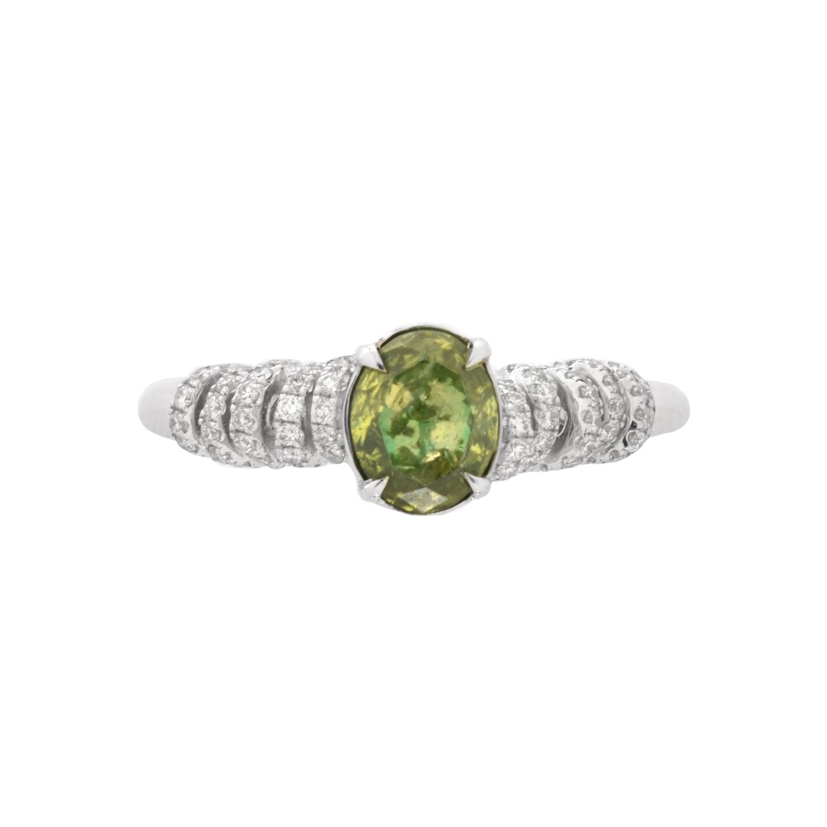 AGL Green Diamond and 18K Ring