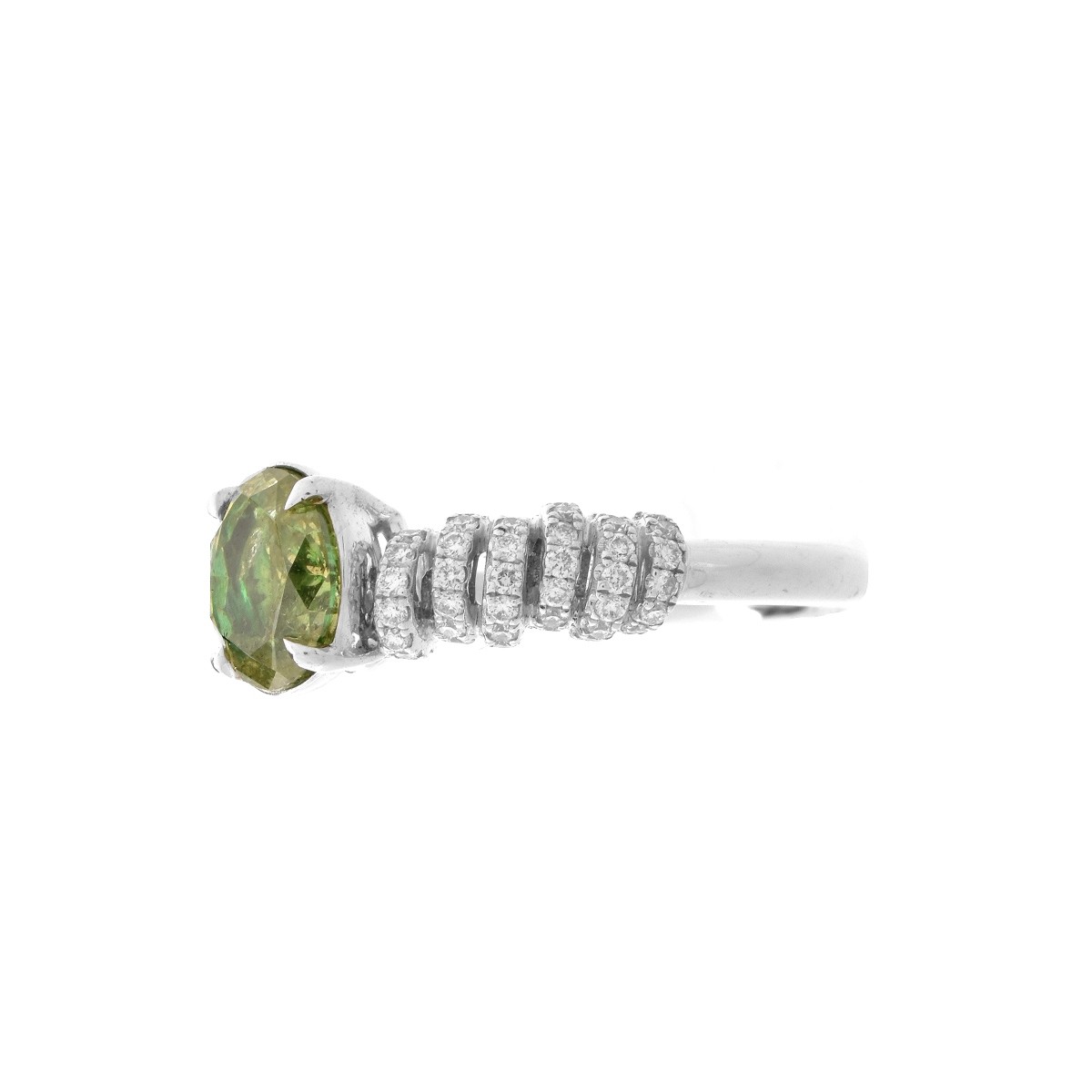 AGL Green Diamond and 18K Ring