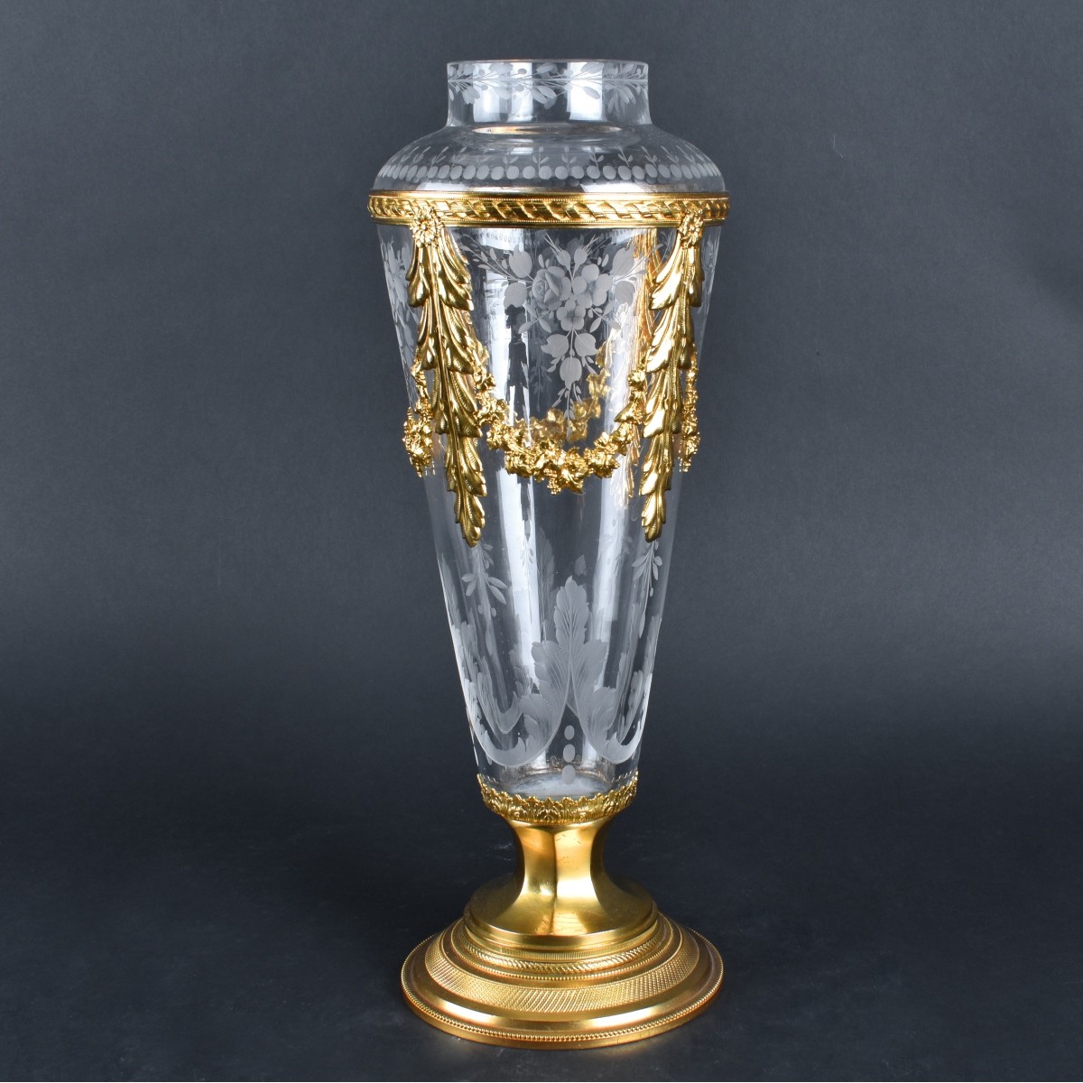 Bronze Mounted Baccarat Cut Crystal Vase