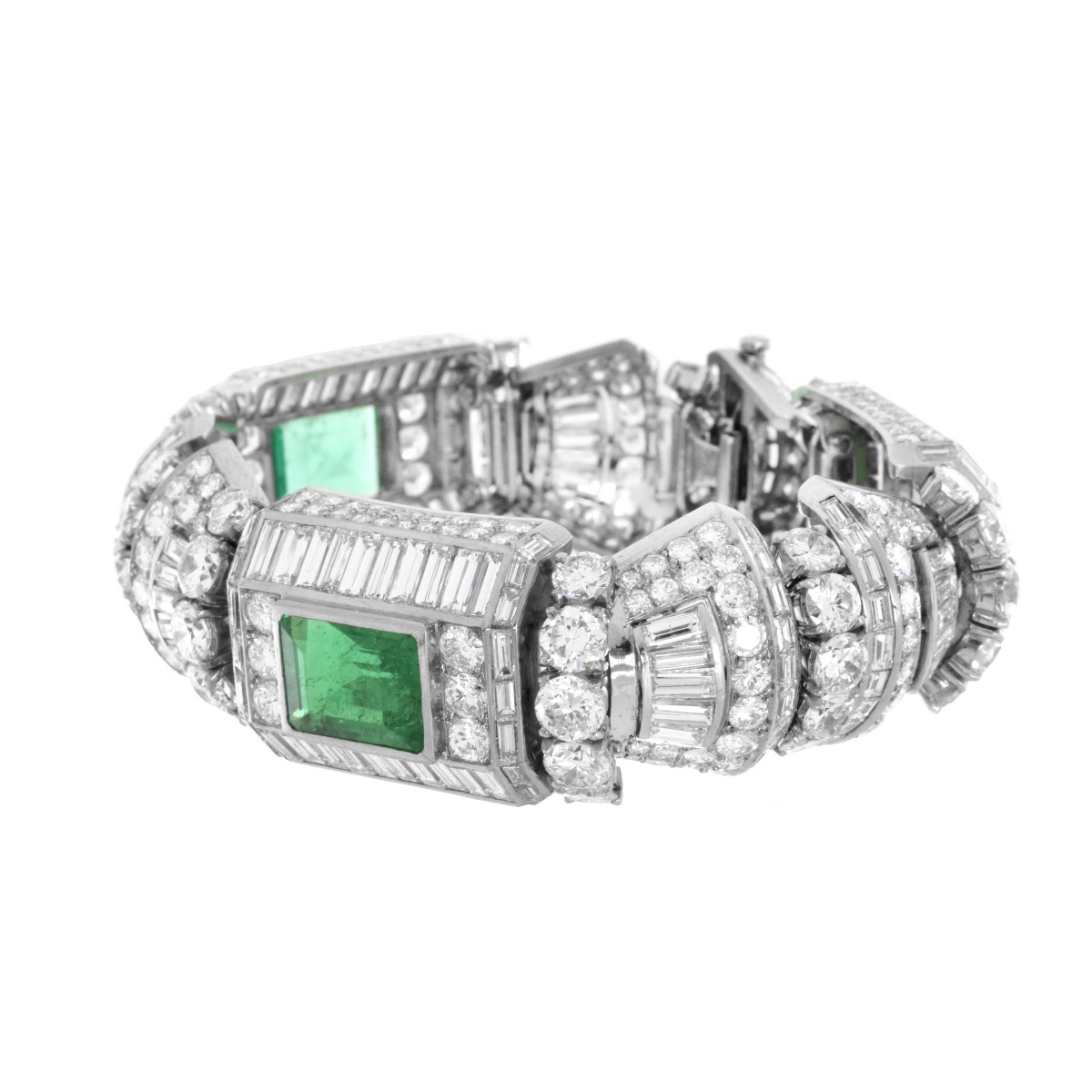 Important Diamond, Emerald and Platinum Bracelet