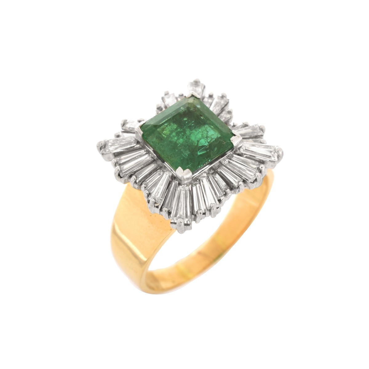 AGL Emerald, Diamond, Platinum and 14K Ring