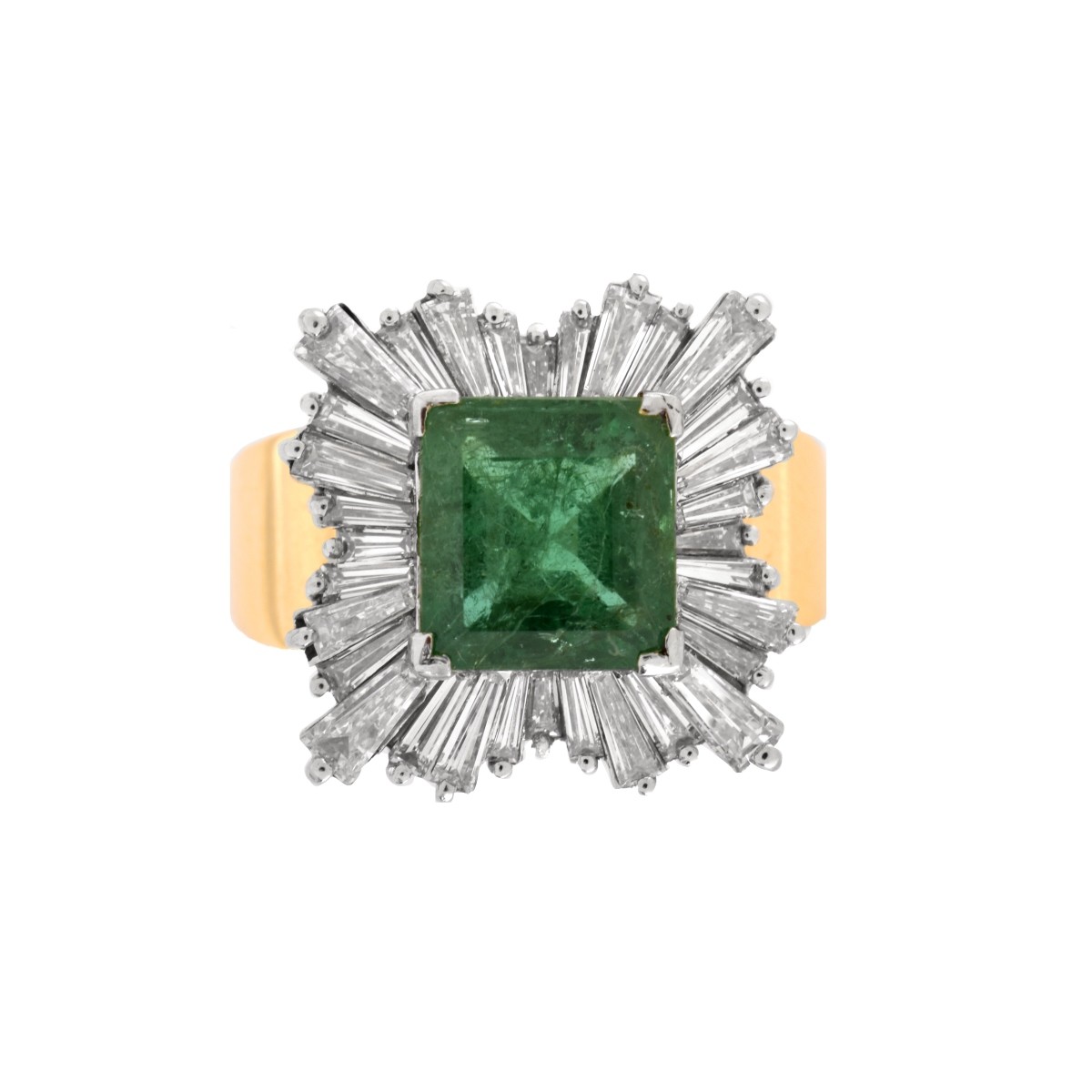 AGL Emerald, Diamond, Platinum and 14K Ring