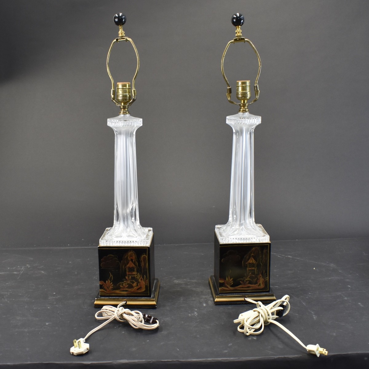 Pr Chinoiserie and Glass Lamps