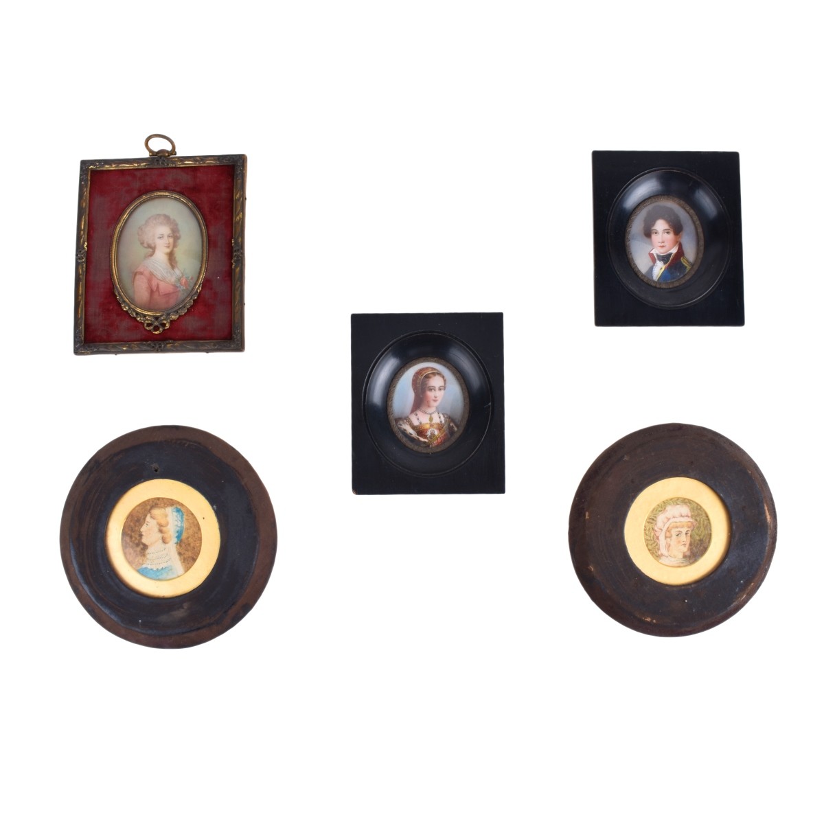 Collection of Five 19/20th C. Miniature Portraits