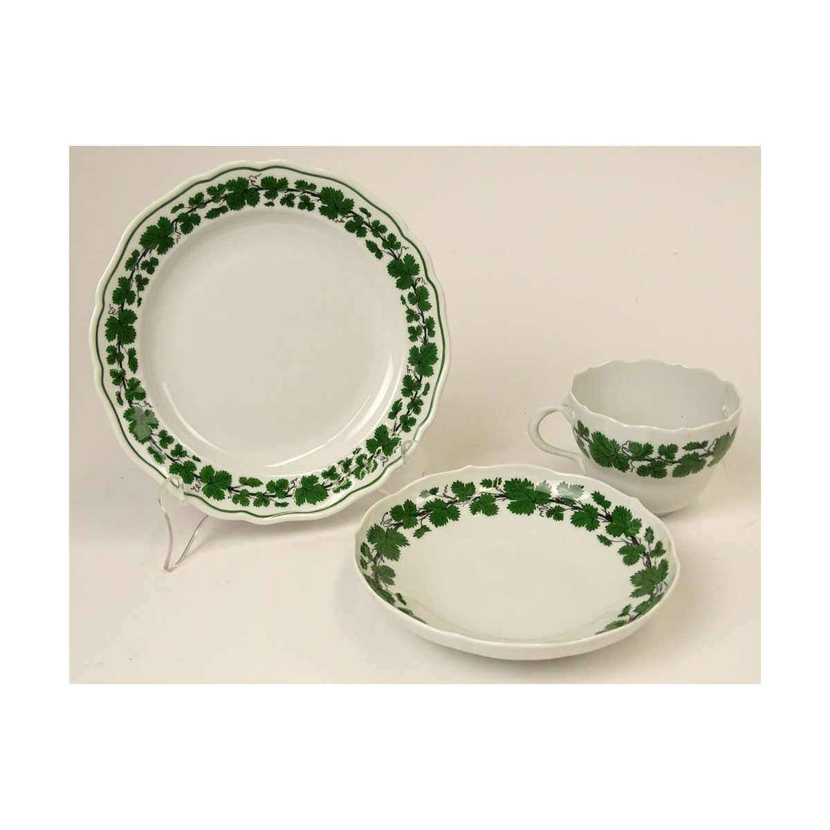 3 Pc Antique Meissen Green Vine