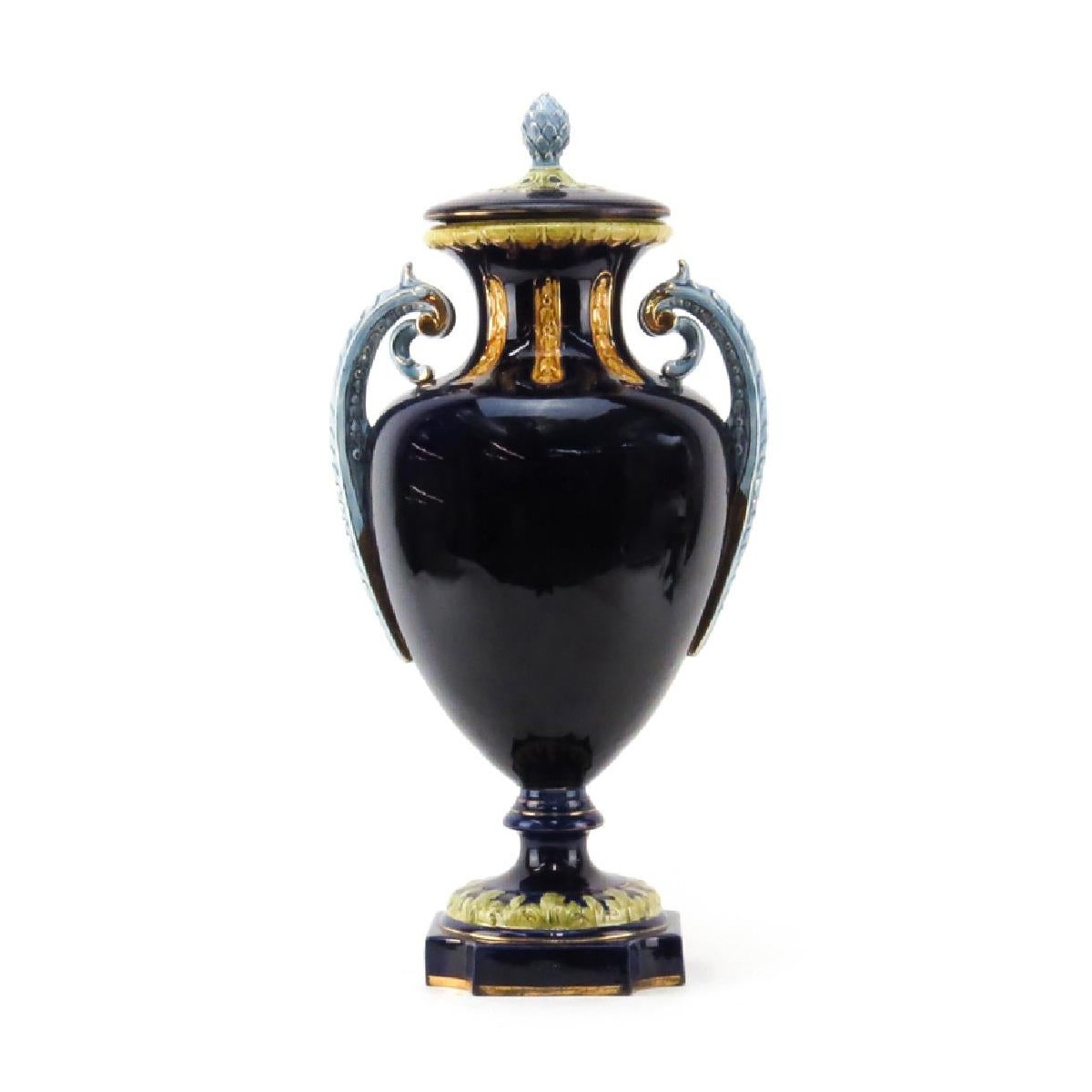 Antique Majolica Covered Urn