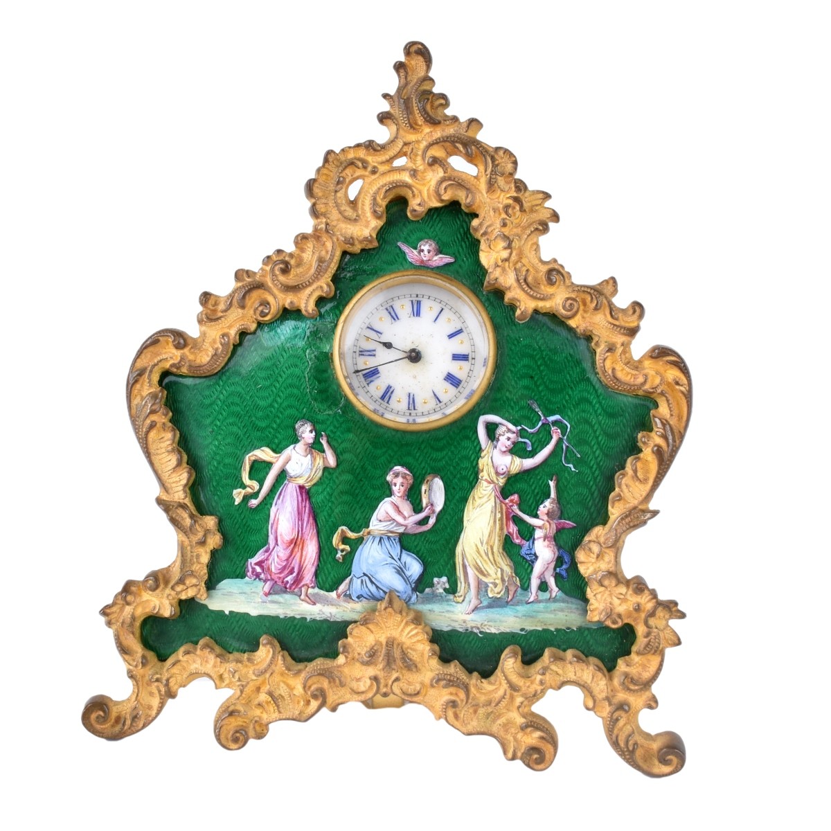 Vintage Enameled Gilt Metal Miniature Clock