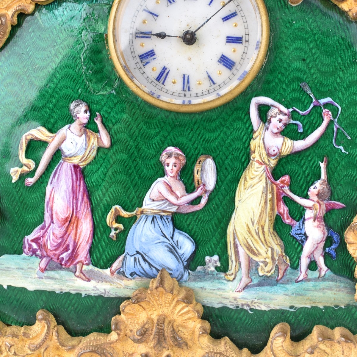 Vintage Enameled Gilt Metal Miniature Clock