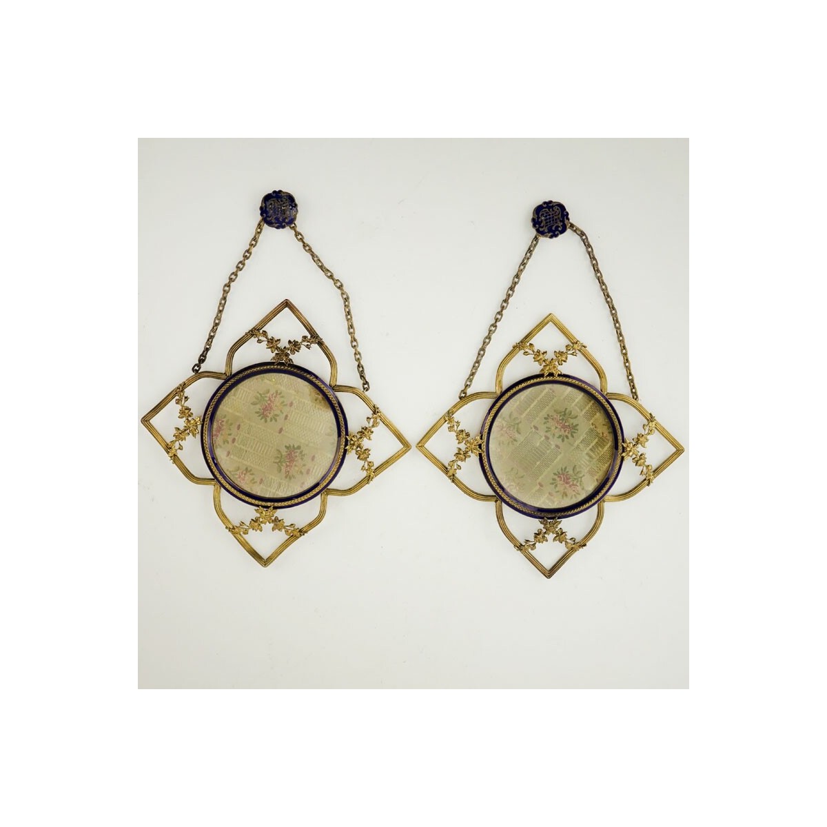 Pr Antique French Gilt Bronze and Enamel Frames