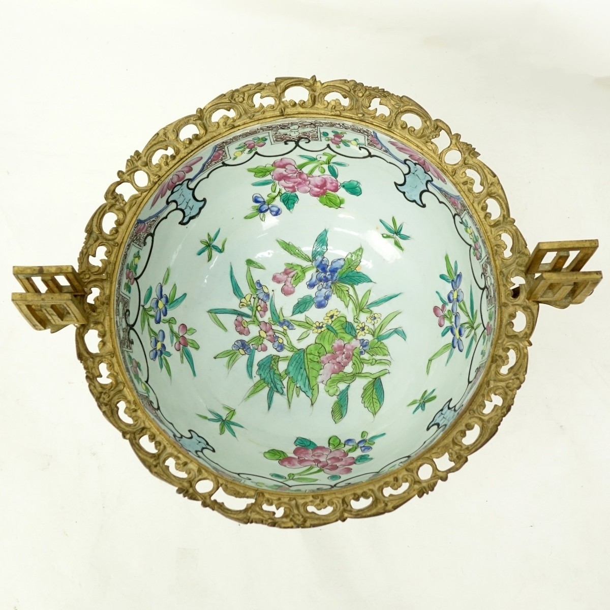Vintage Bronze Mounted Chinese Porcelain Bowl