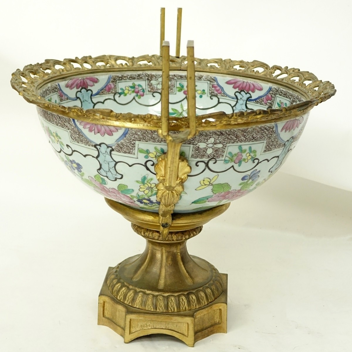 Vintage Bronze Mounted Chinese Porcelain Bowl