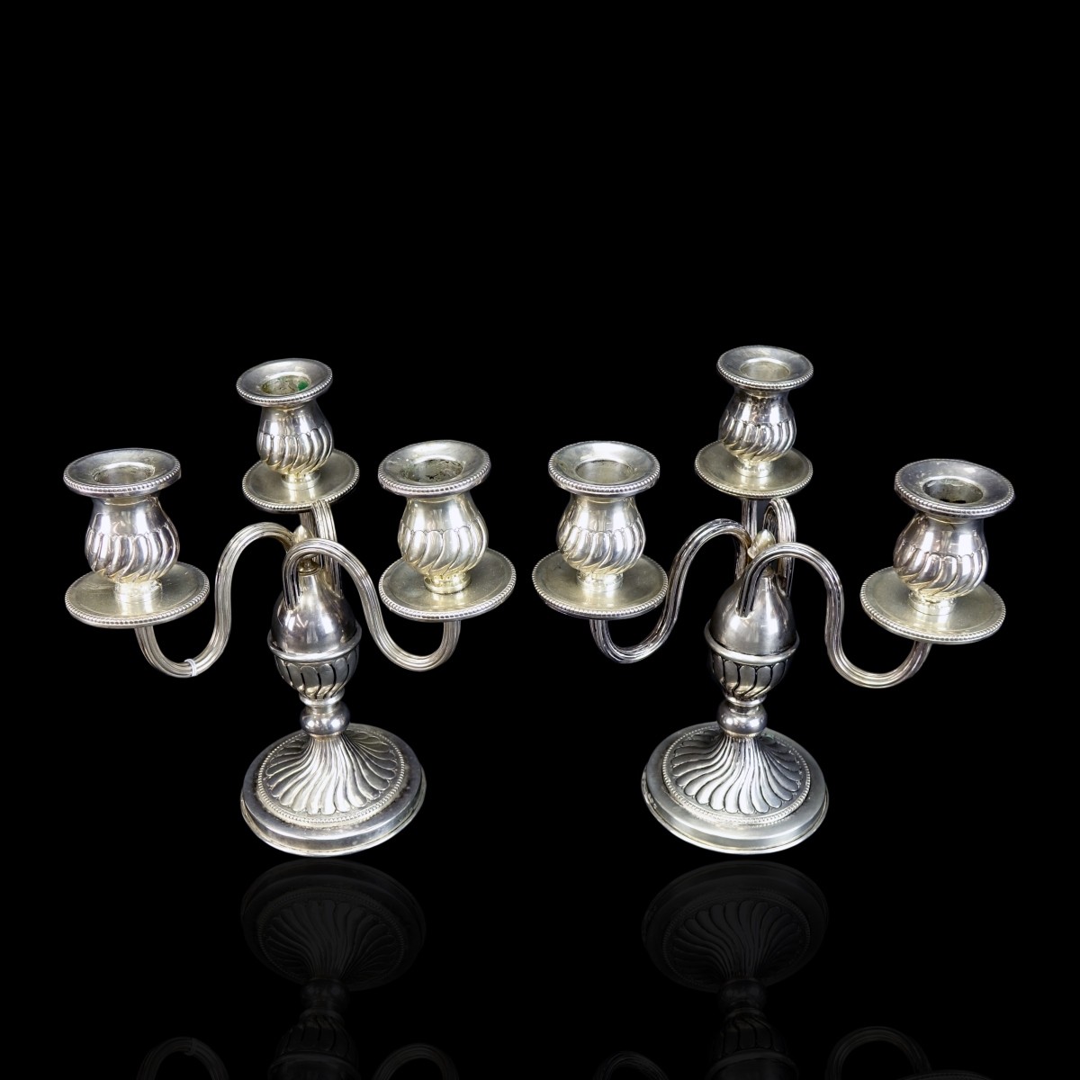 Pr Continental Silver 3 Arm Candelabra