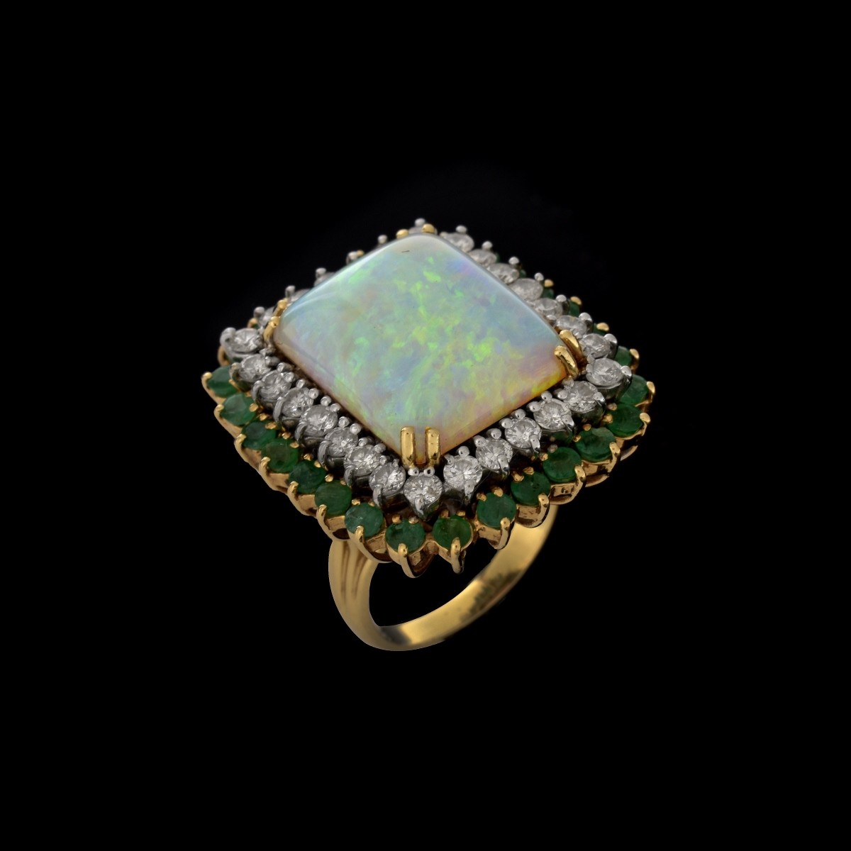 Opal, Diamond, Emerald and 14K Ring