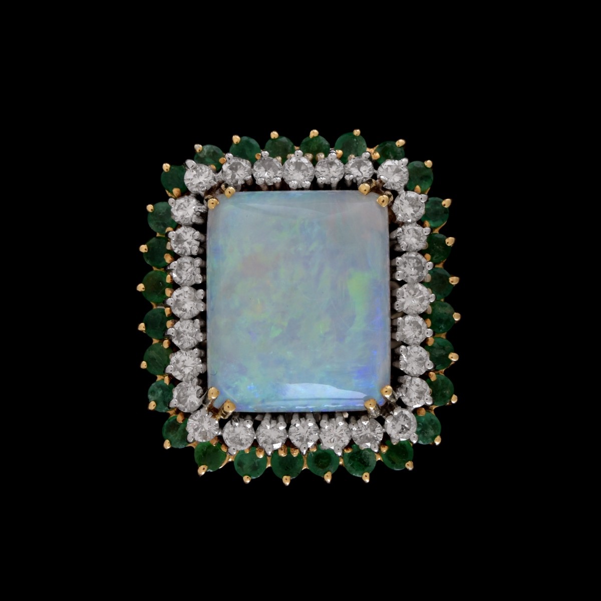 Opal, Diamond, Emerald and 14K Ring