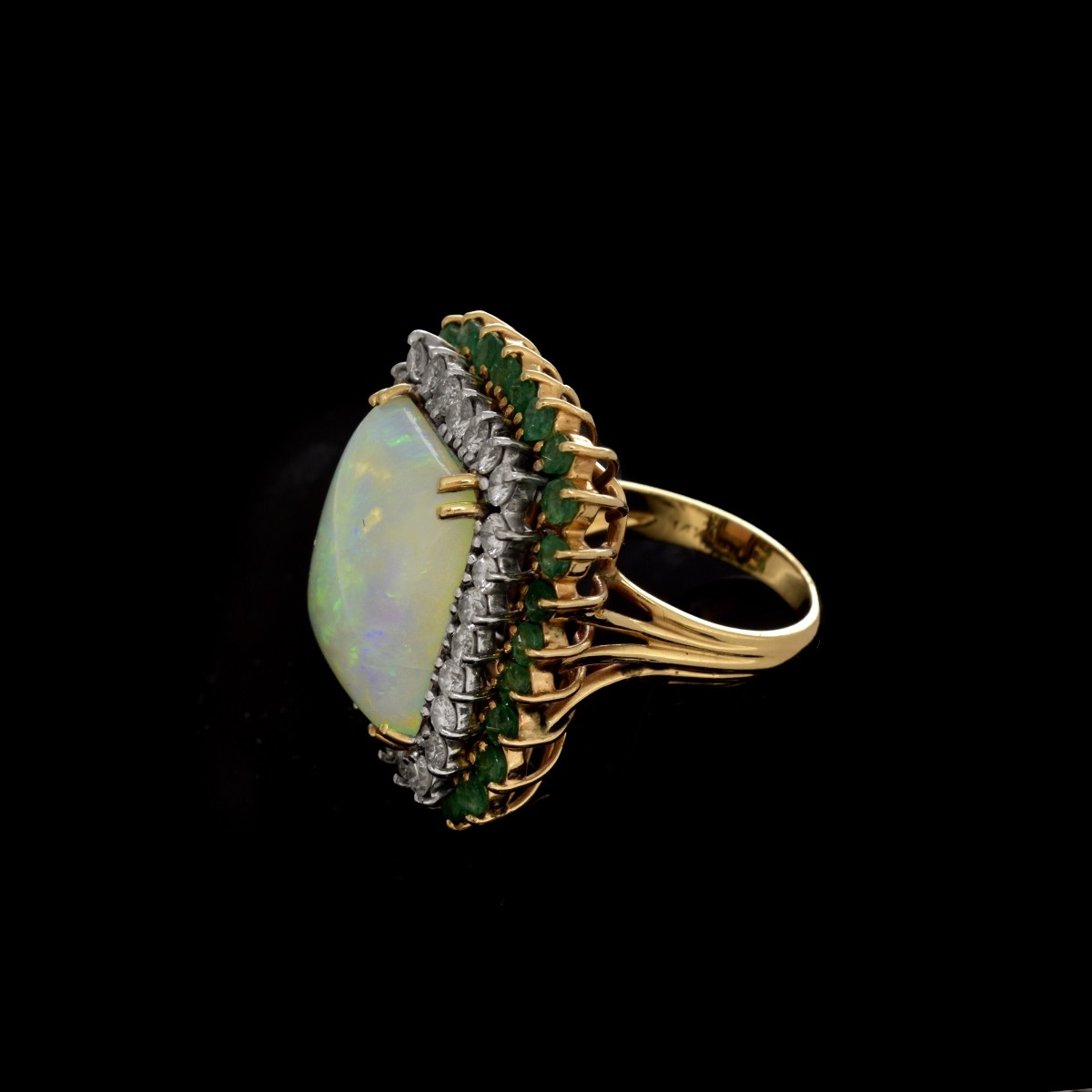 Opal, Diamond, Emerald and 14K Ring