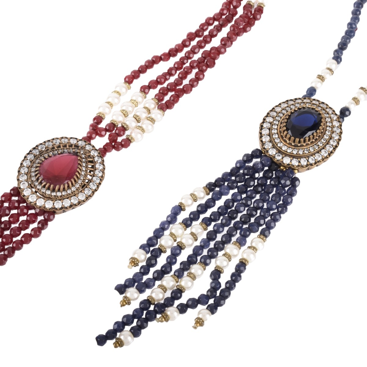 Two Faux Gemstone Tassel Necklaces