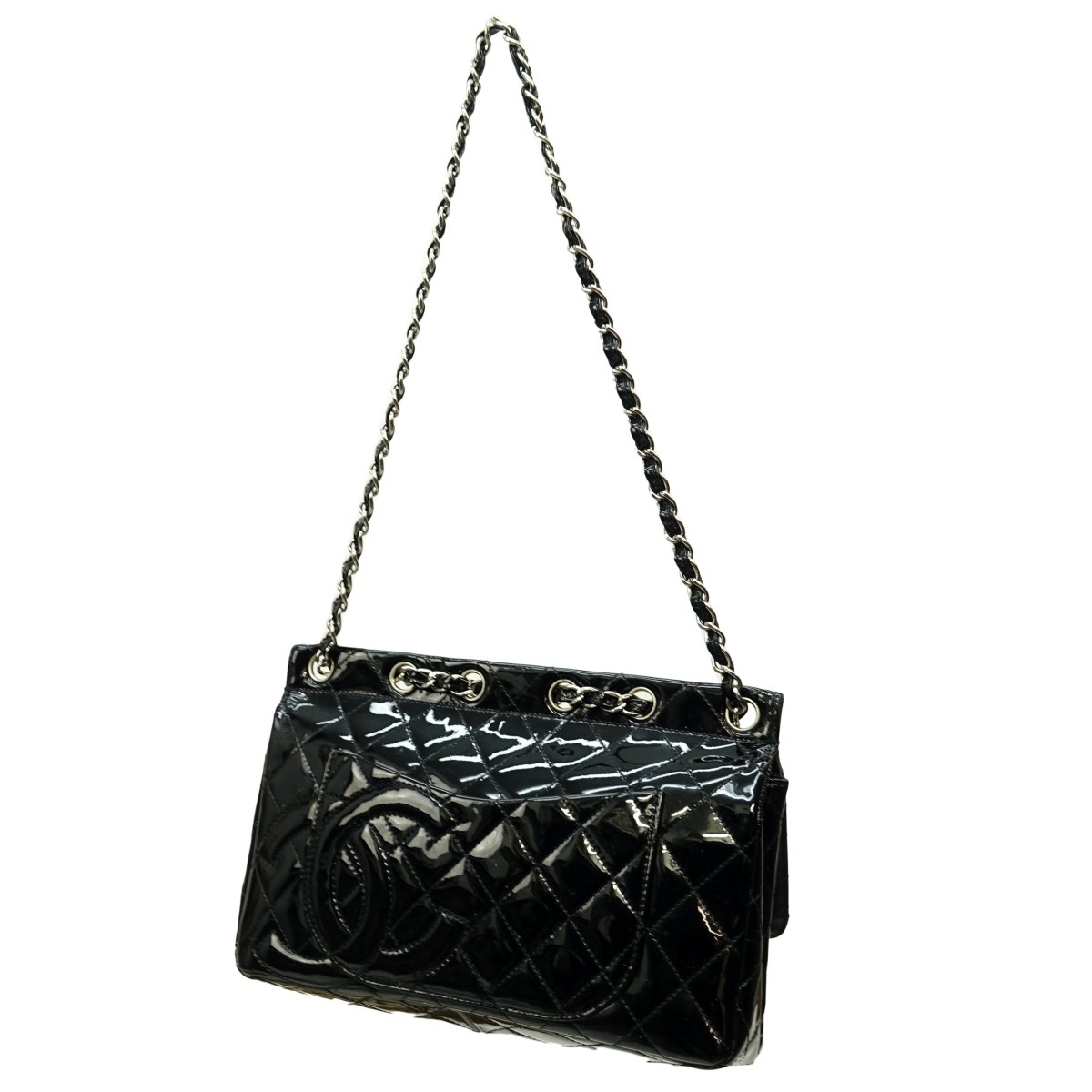 Chanel Jumbo Black Patent Leather Quilted Purse