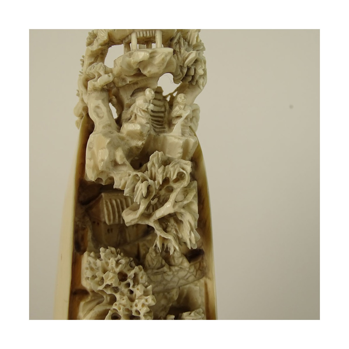 Chinese Carved Clam Shell with Mountain Village