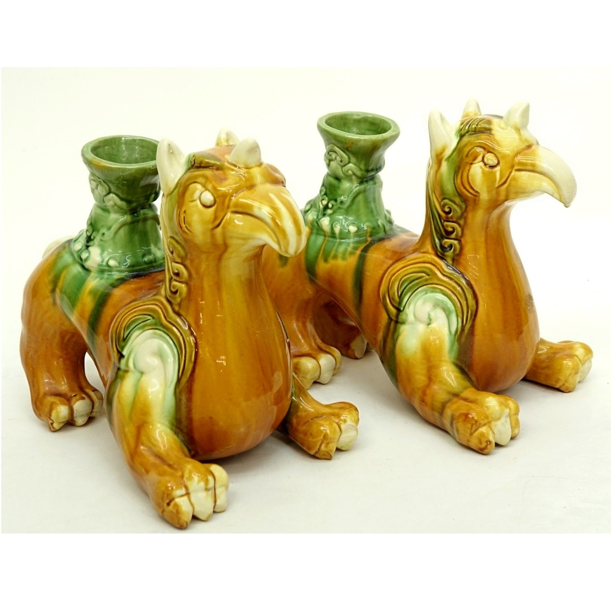 Pr Chinese Tang Style Glazed Pottery Dragons