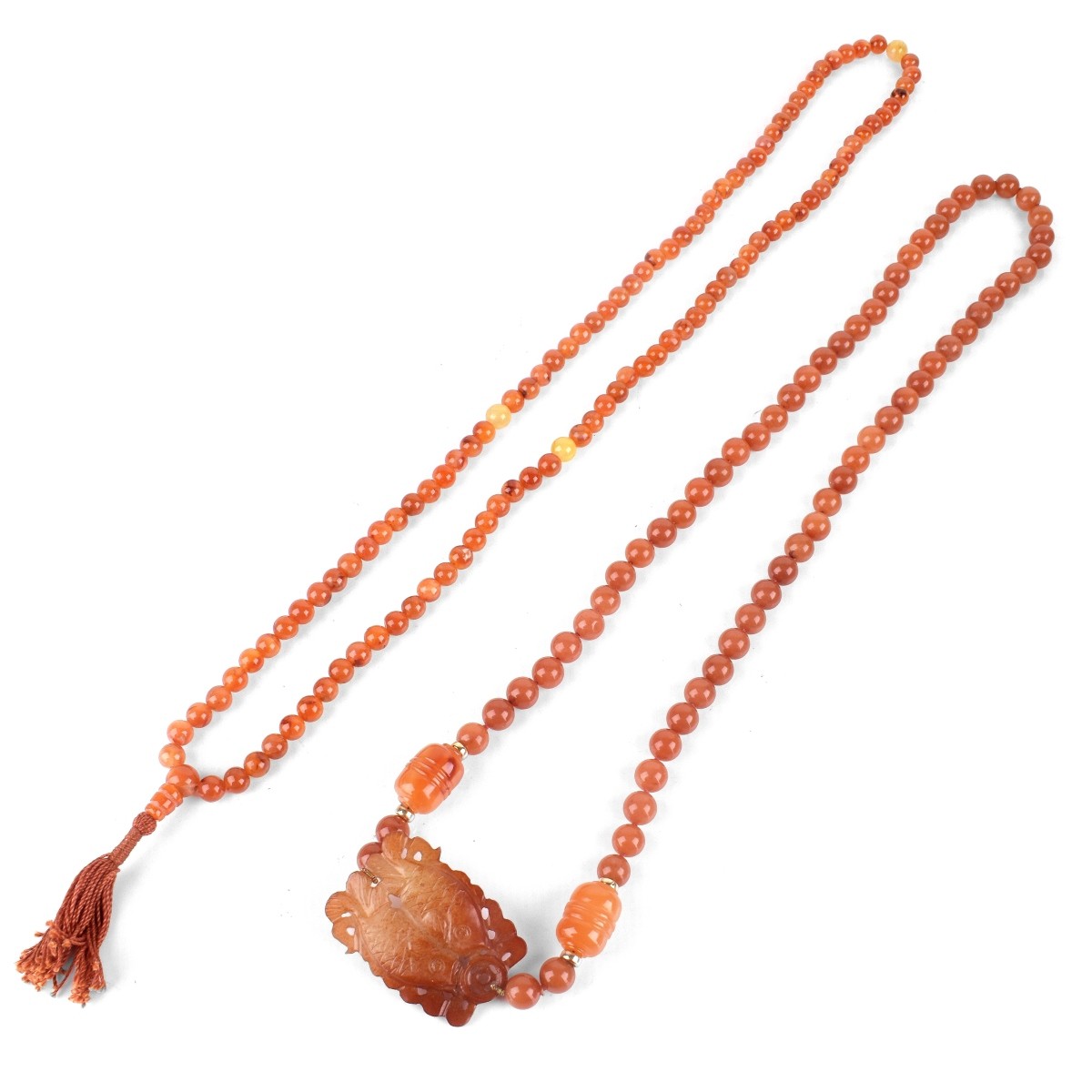 Two Chinese Carnelian Bead Necklaces