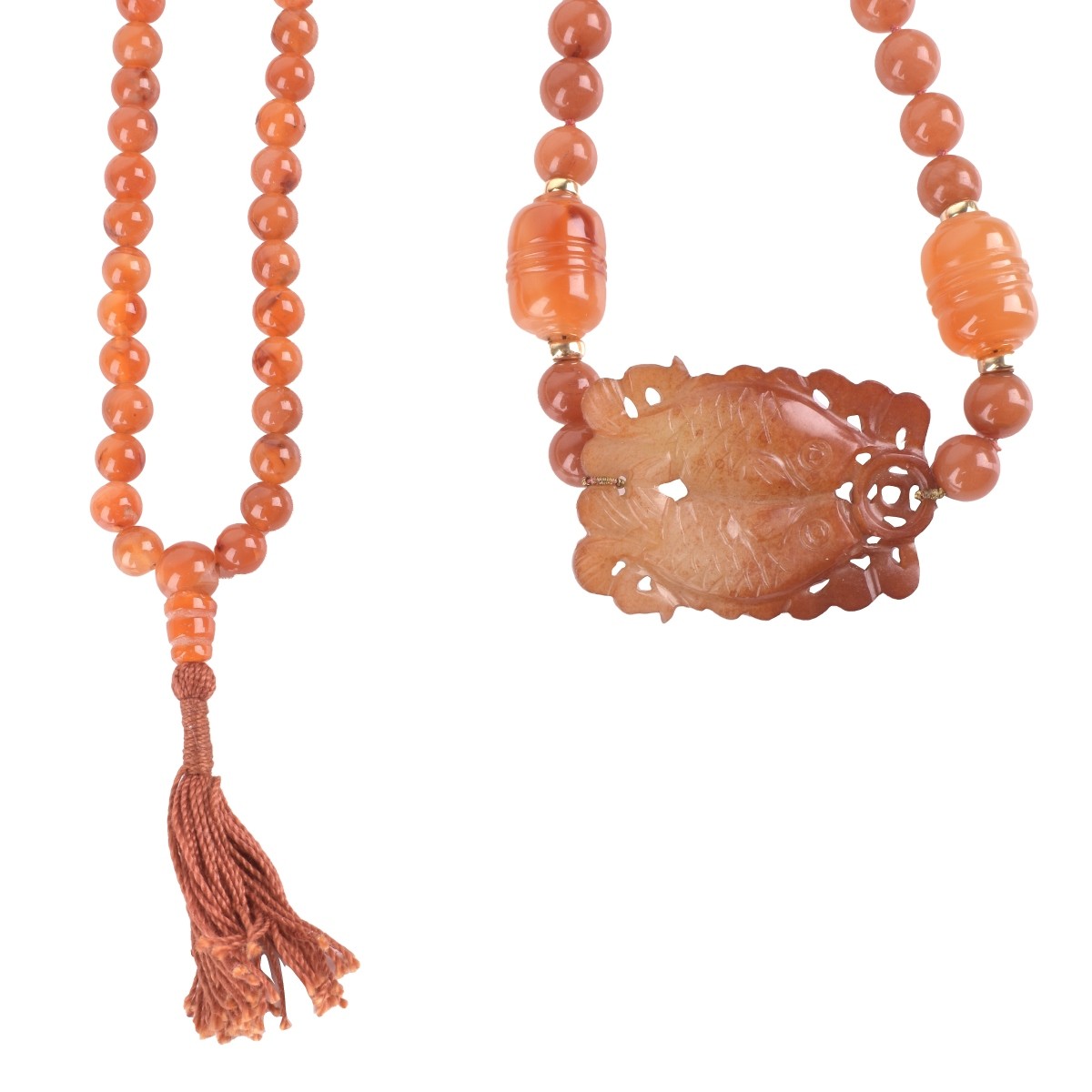 Two Chinese Carnelian Bead Necklaces