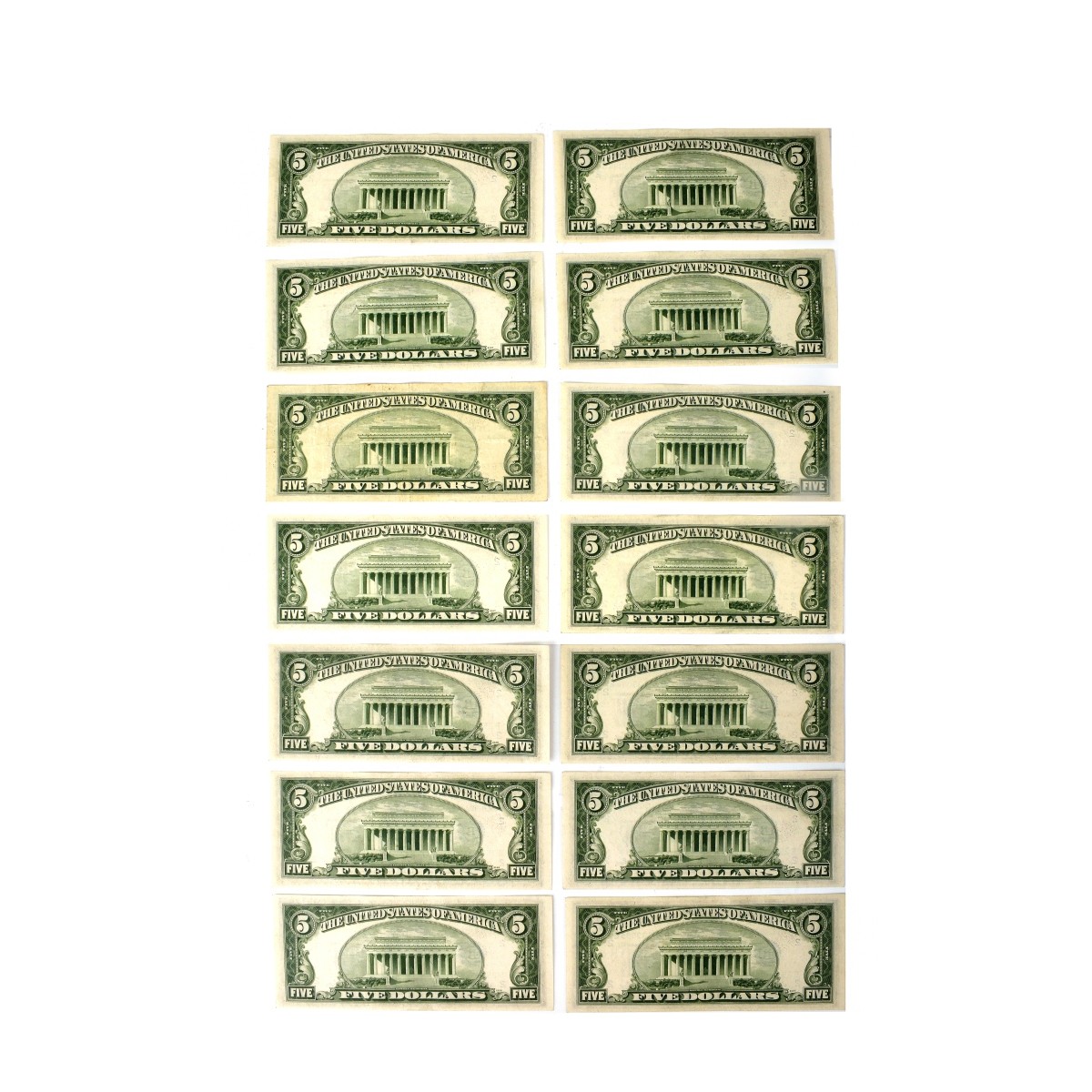 (14) US $5.00 Paper Currency