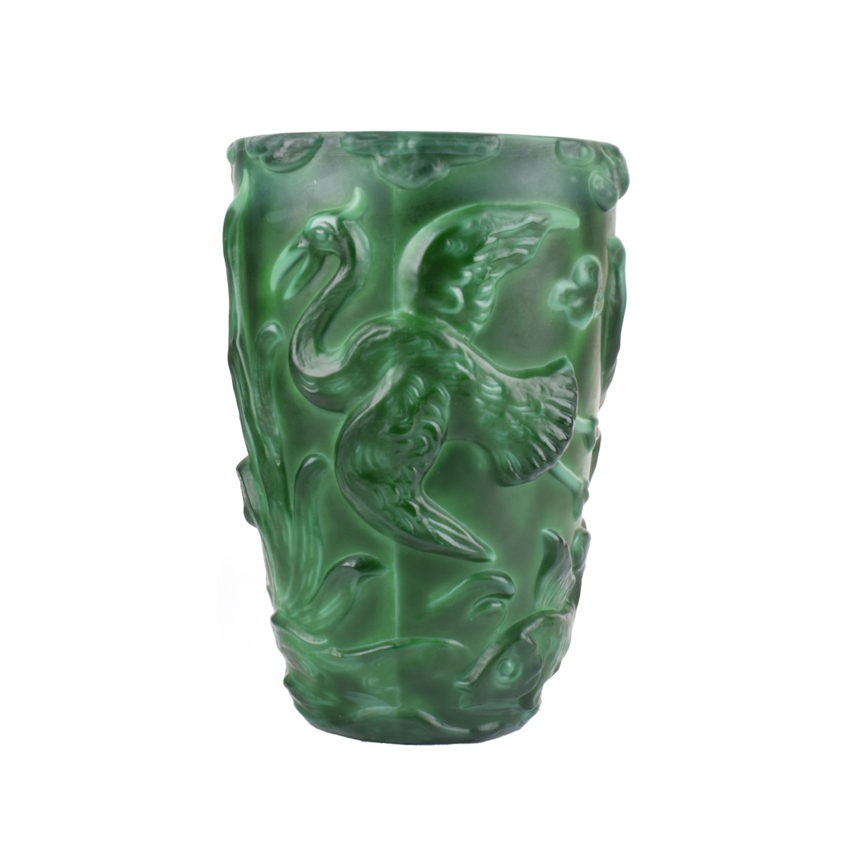 Manner of Lalique Malachite Glass Vase