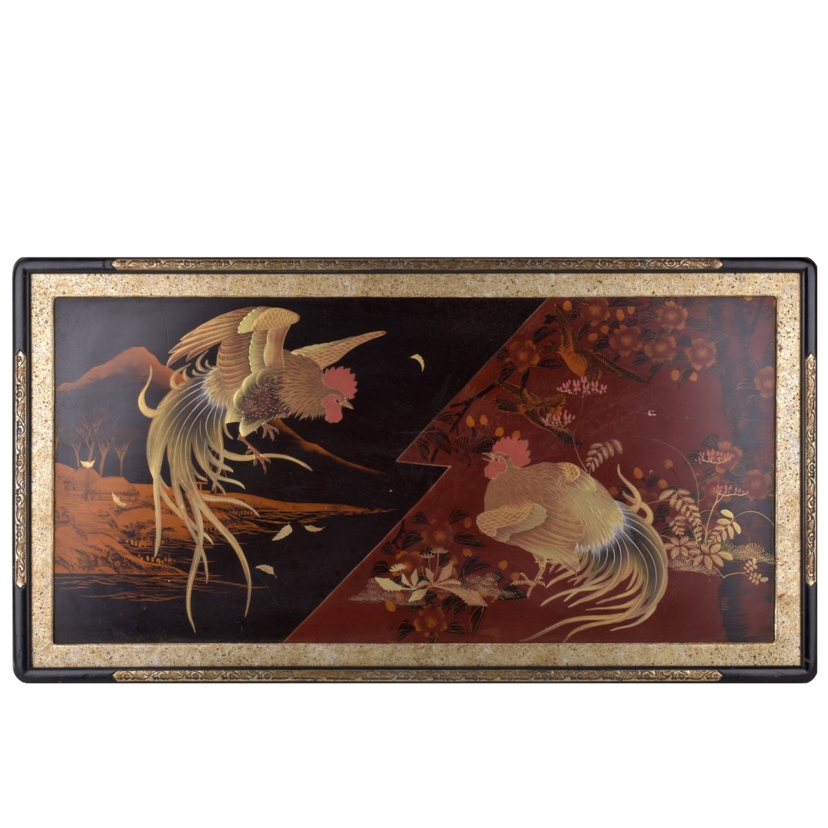 Japanese Lacquer Gilt & Handpainted Plaque