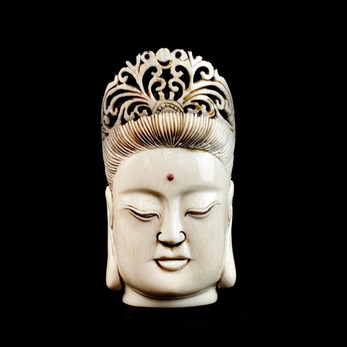 Antique Carved Buddha Head Set with Jewel