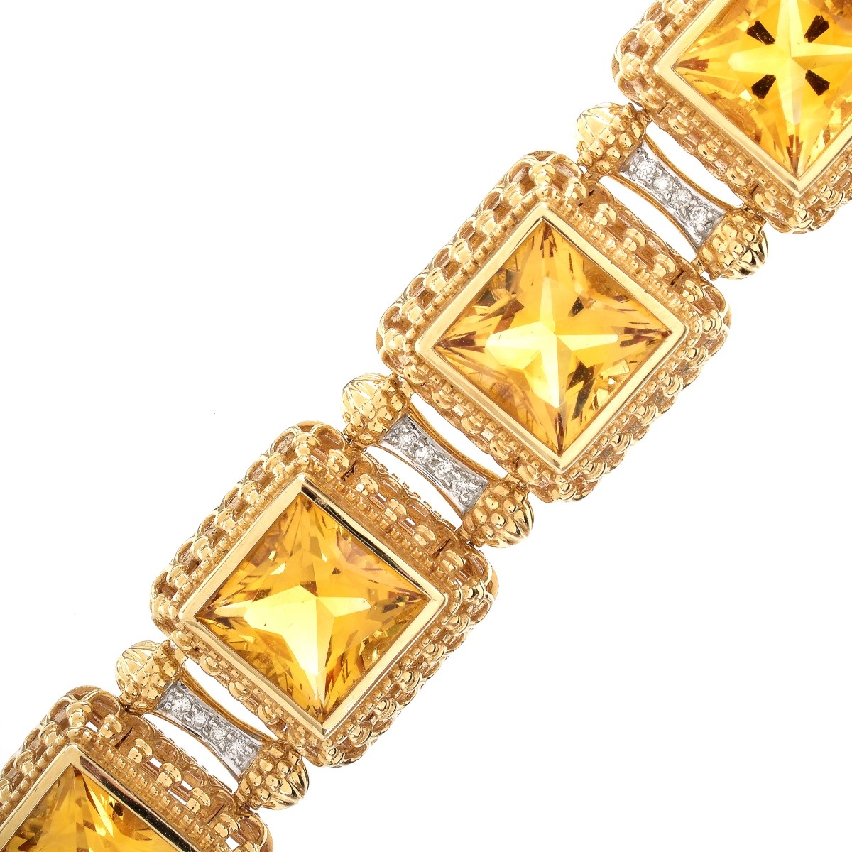 Citrine, Diamond and 14 Karat Yellow Gold Bracelet