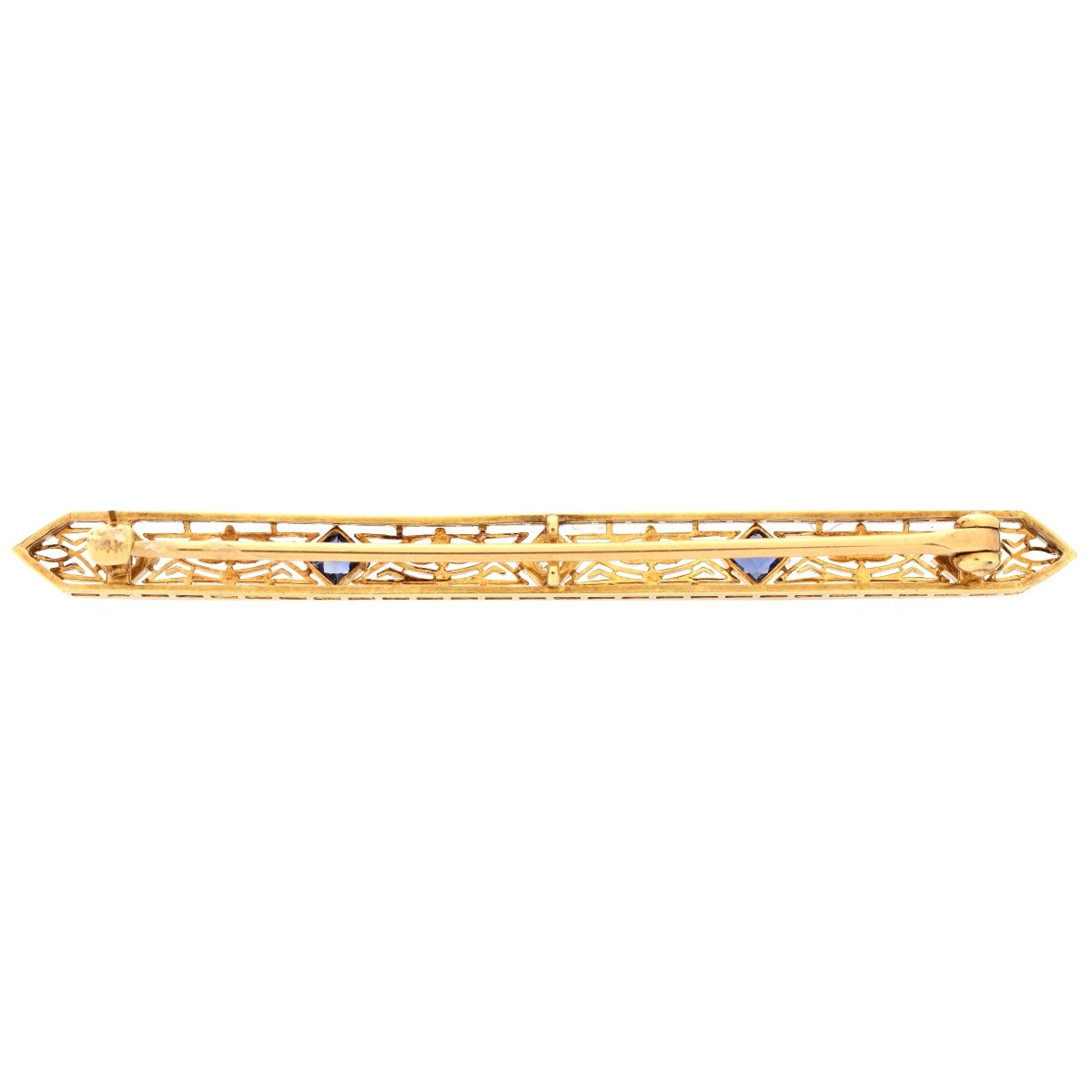 Art Deco Diamond, Sapphire, 14K Bar Pin