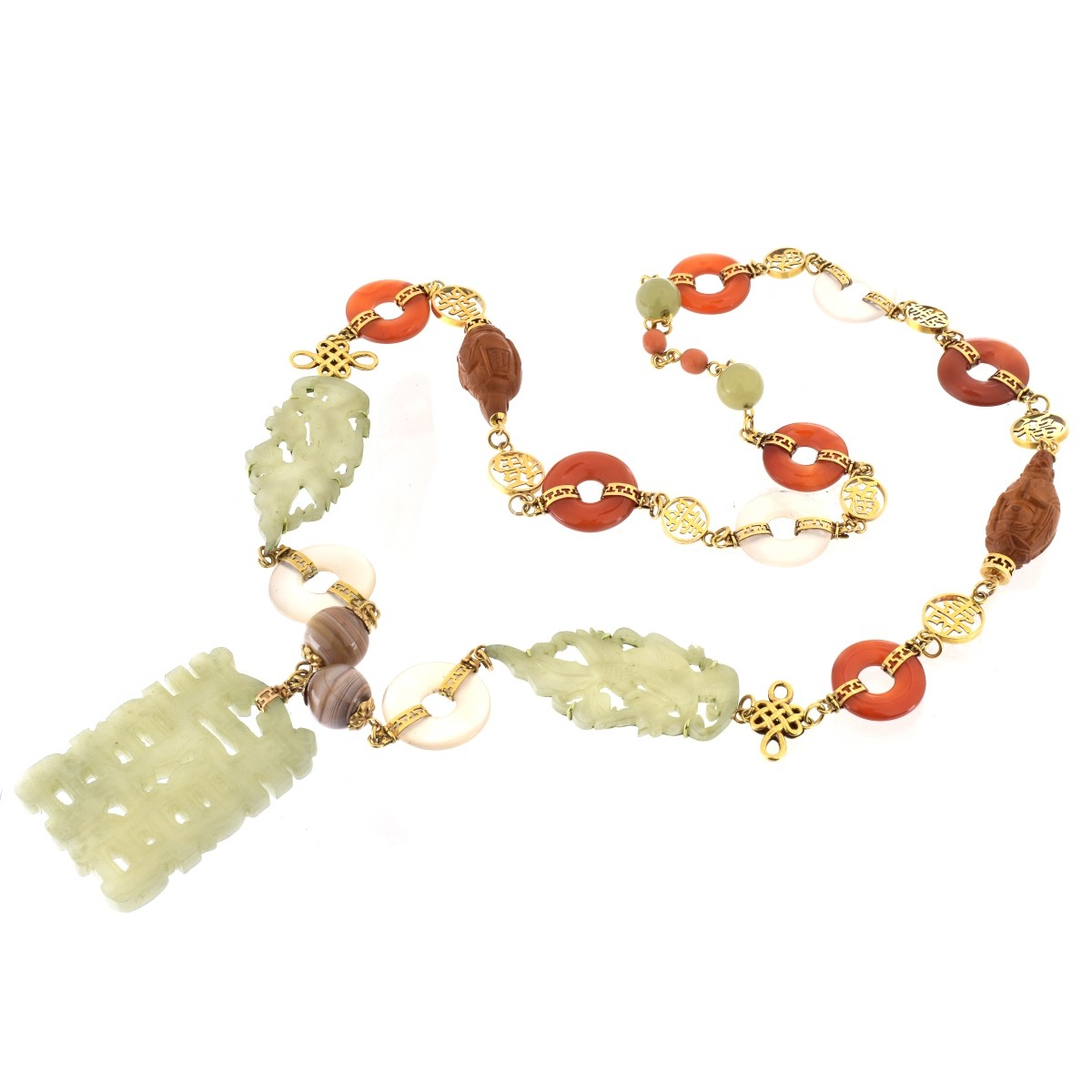 Chinese Hardstone, 14K Necklace