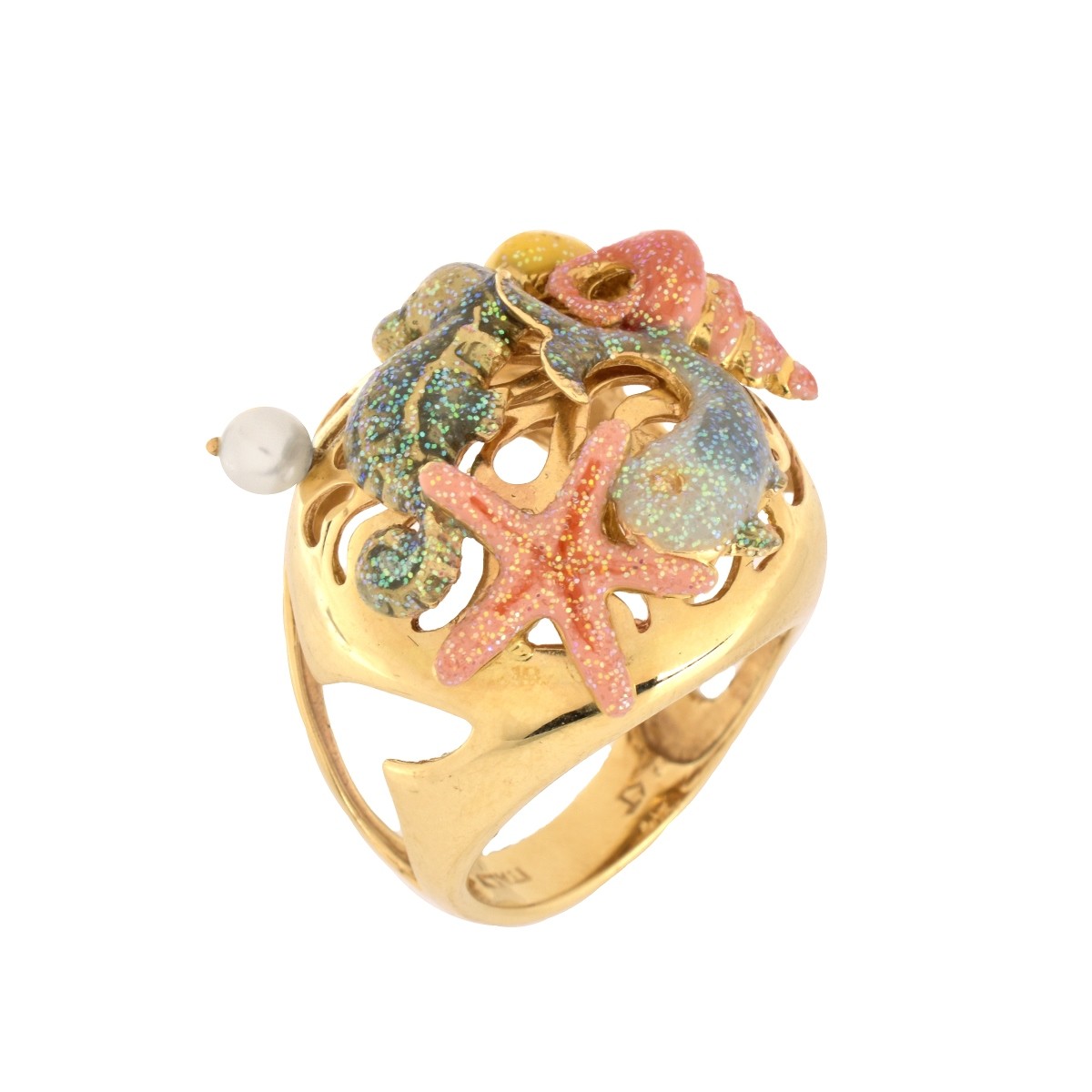 14K Enamel and Pearl Ring