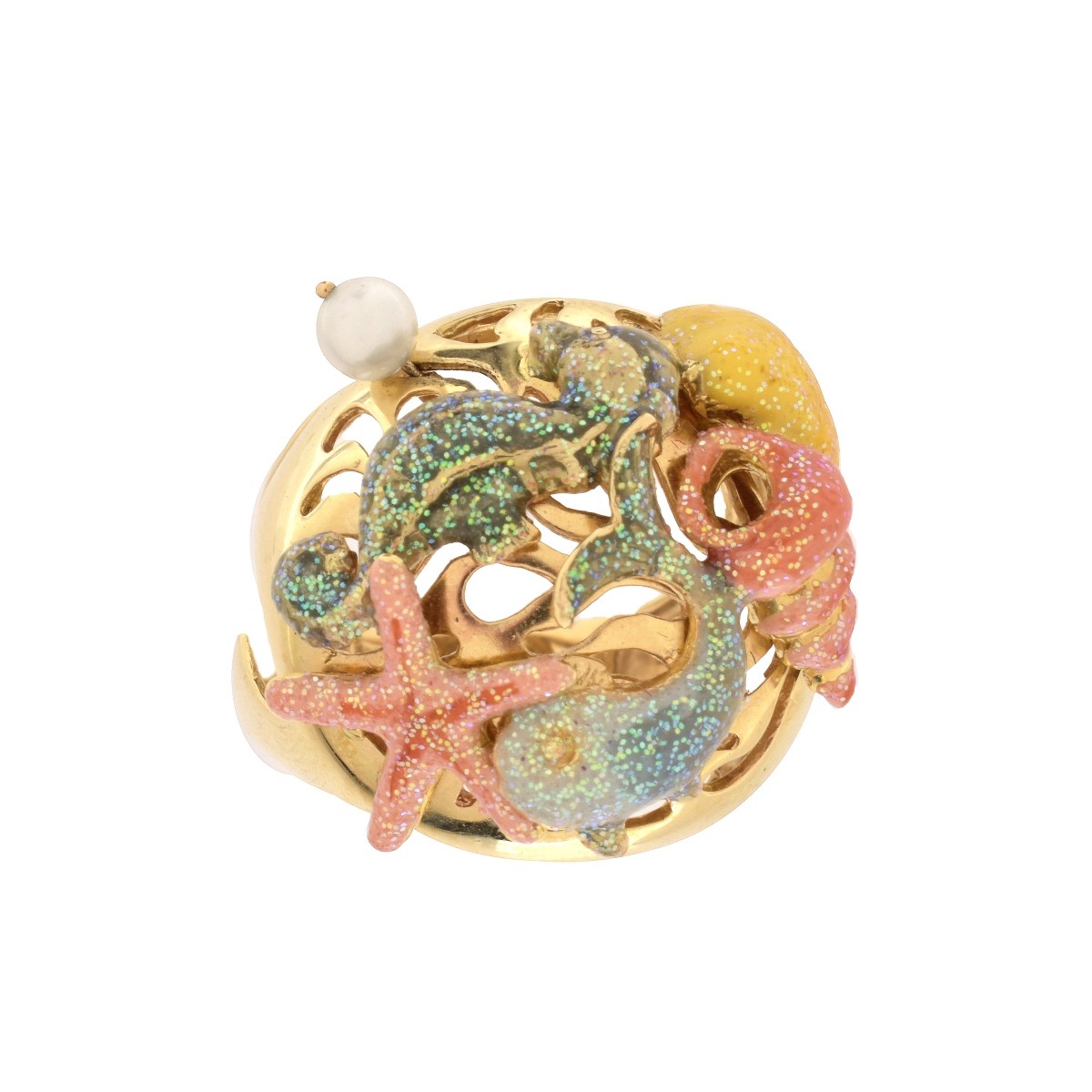 14K Enamel and Pearl Ring