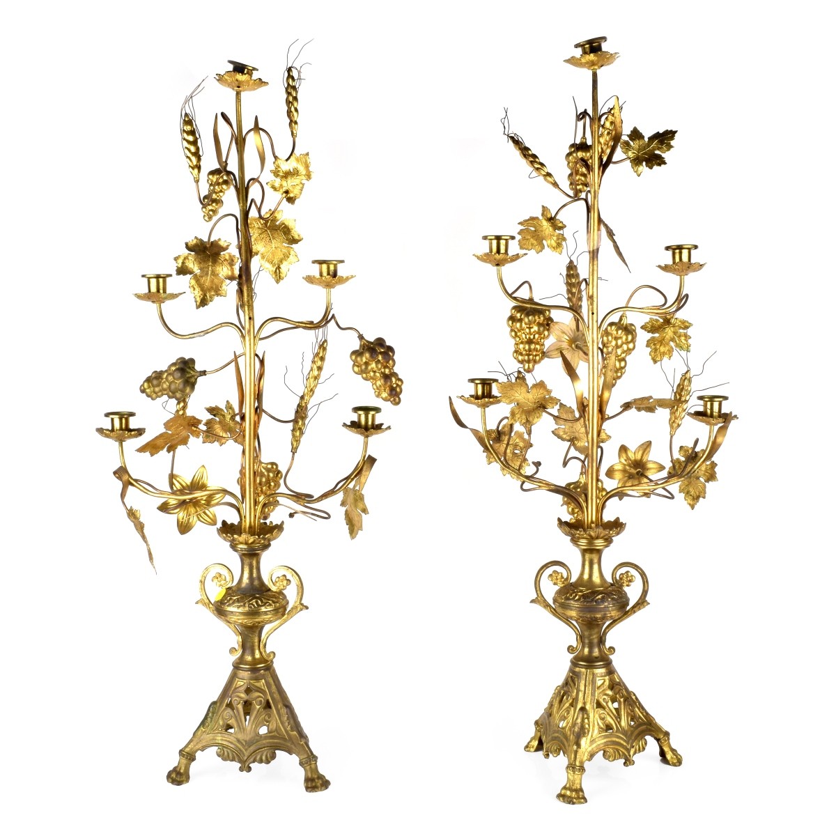 Pair of Large French Gilt Metal Candelabra