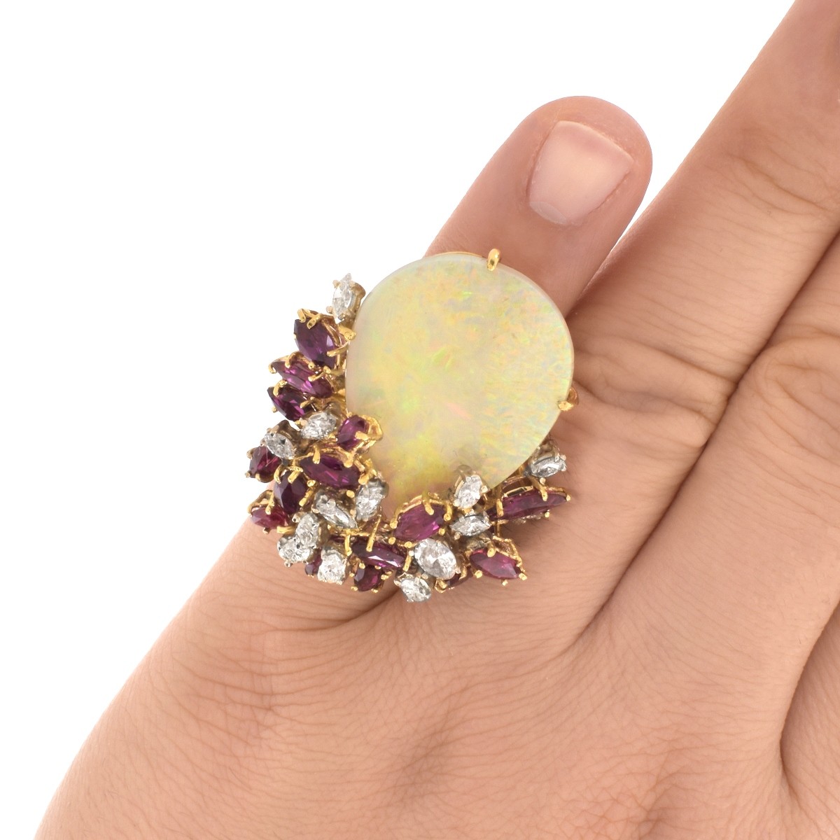 Opal, Ruby, Diamond and 18K Ring