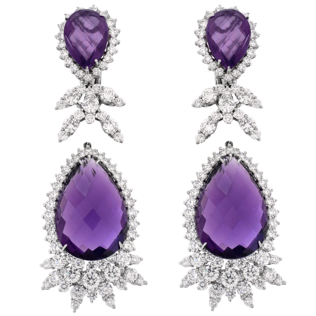 Diamond, Amethyst and 18K Earrings