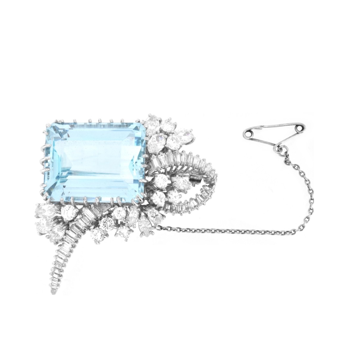 Aquamarine, Diamond and Platinum Brooch