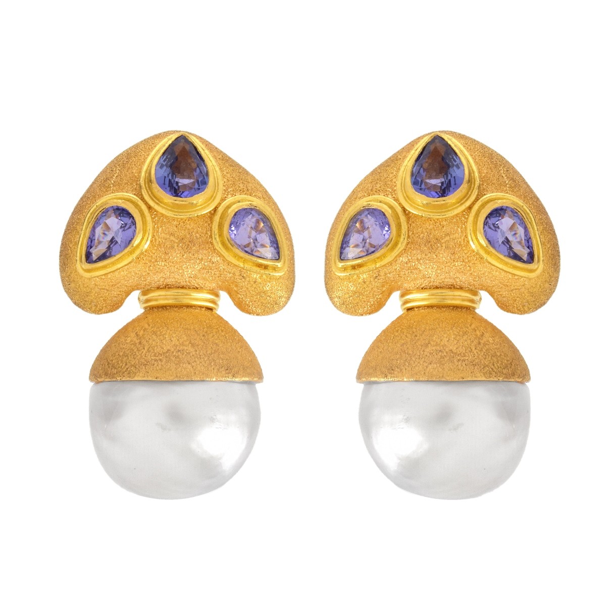 GIA Pearl, Sapphire and 22K Earrings