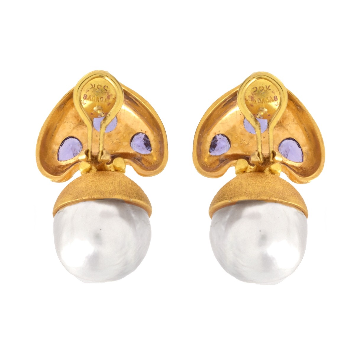 GIA Pearl, Sapphire and 22K Earrings