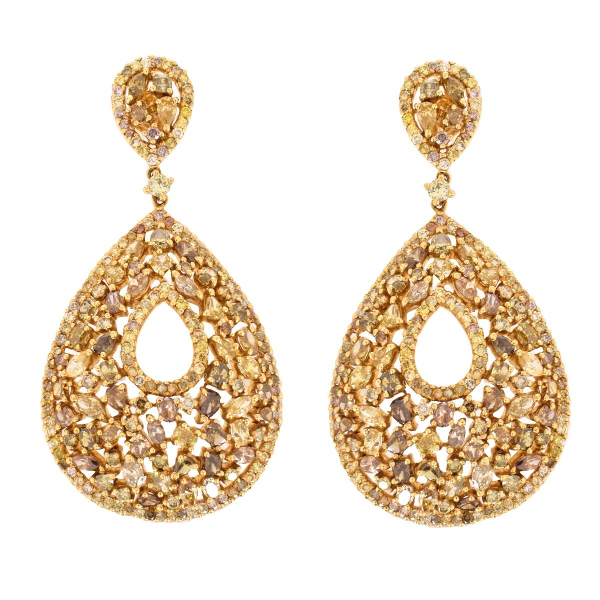 Multi Color Diamond and 18K Earrings