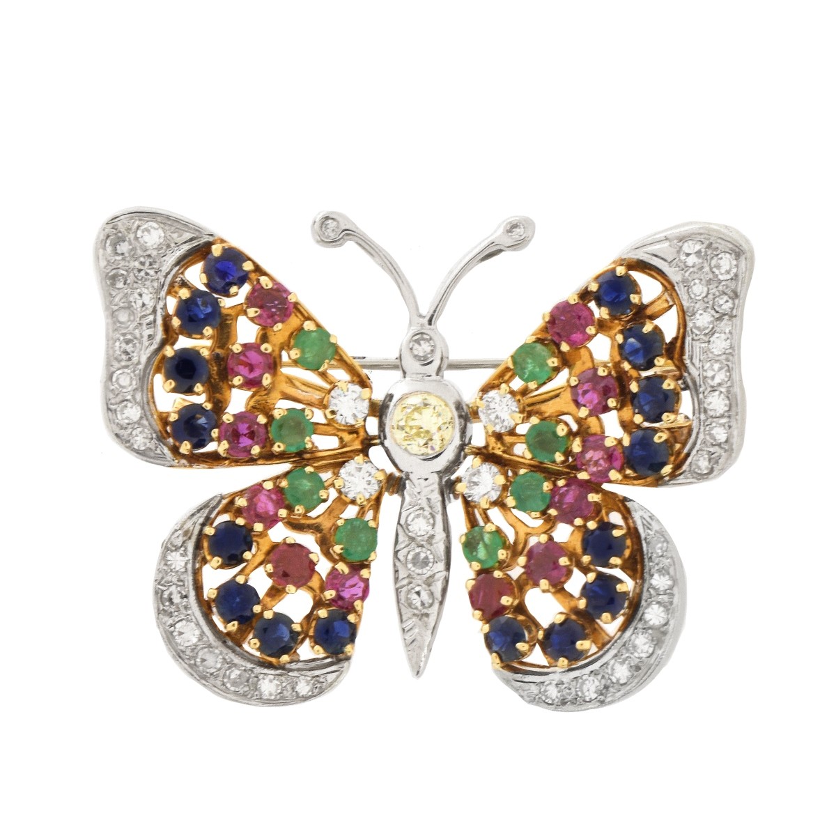 Diamond, Multi Gemstone and 14K Brooch