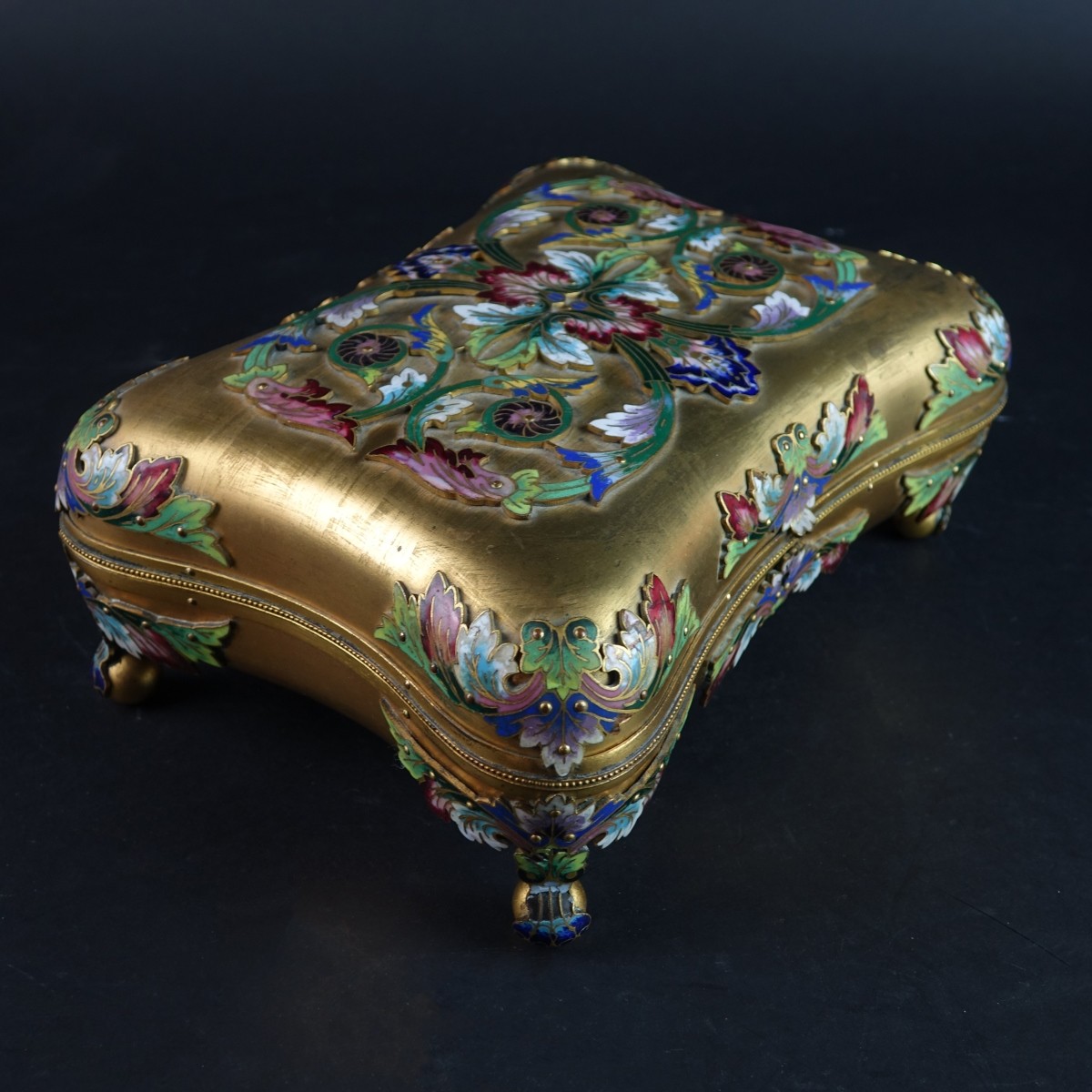 Antique French Gilt Bronze and Champleve Box