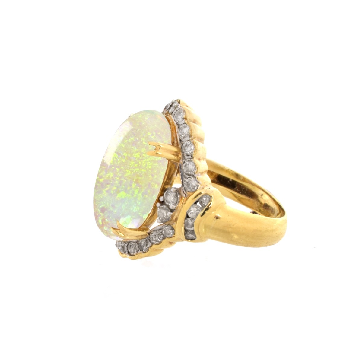 Opal, Diamond and 18K Ring